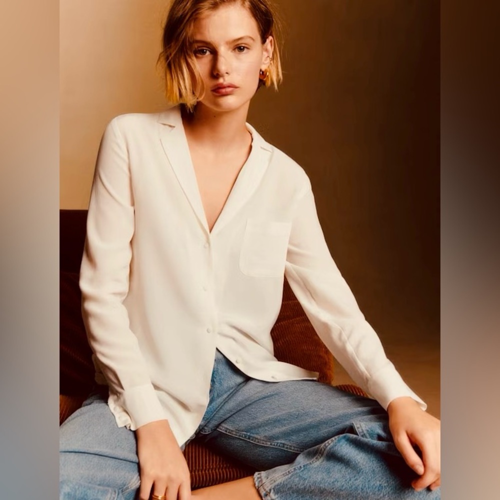 Sézane Florence 💯 silk Blouse Ecru